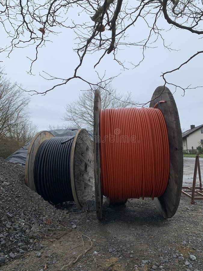 Electrical cable reels on an active construction site